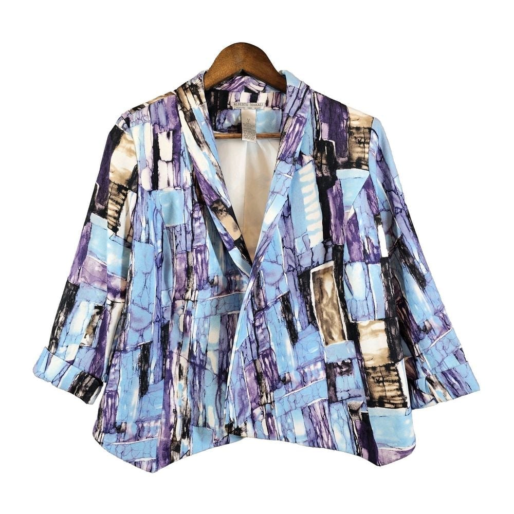 Alberto Makali Vintage Open Blazer Cuff Sleeve Abstract Artsy Funky Multicolor L