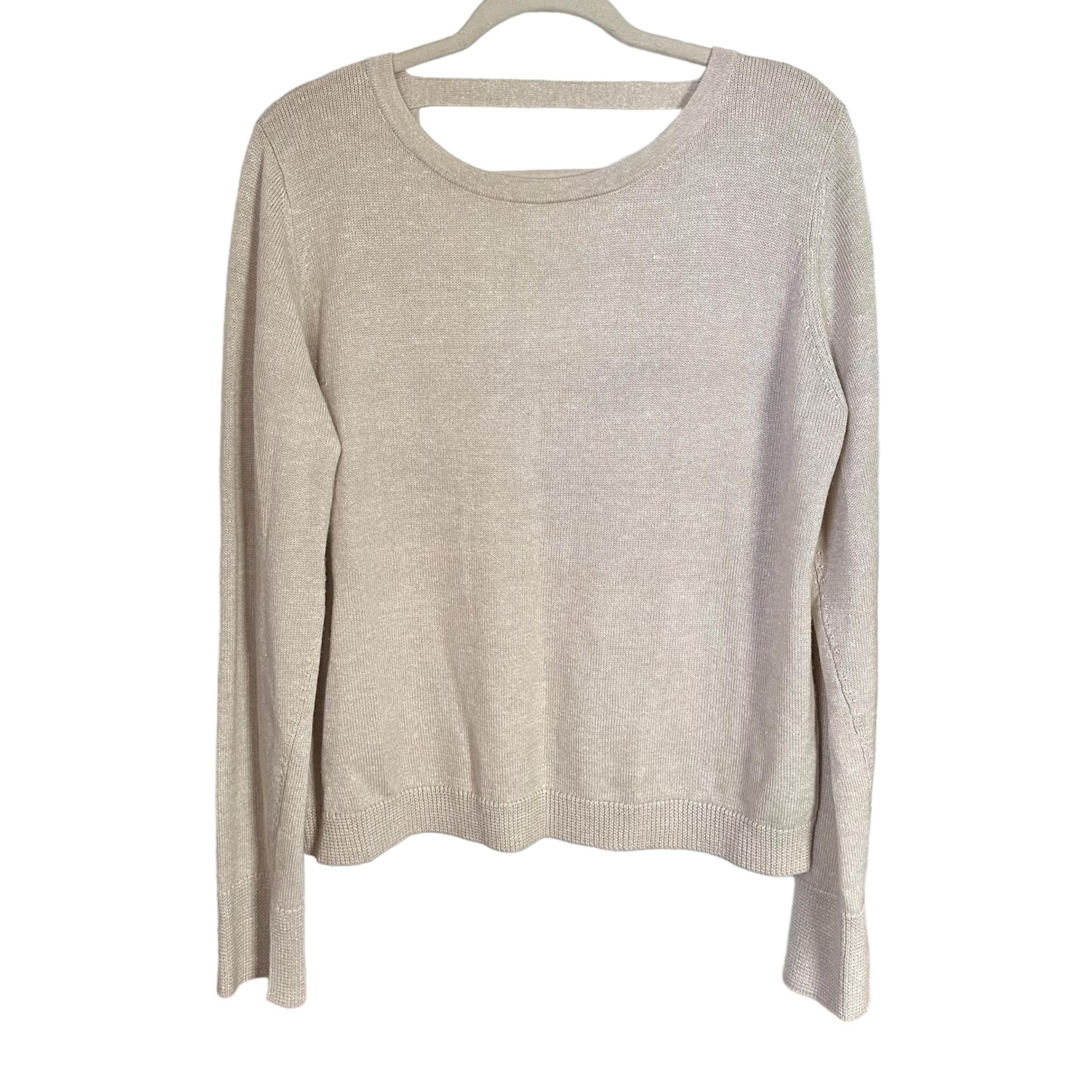 Theory Womens Sz L Pullover Linen Wool Blend Cream Knit Sweater Open Back