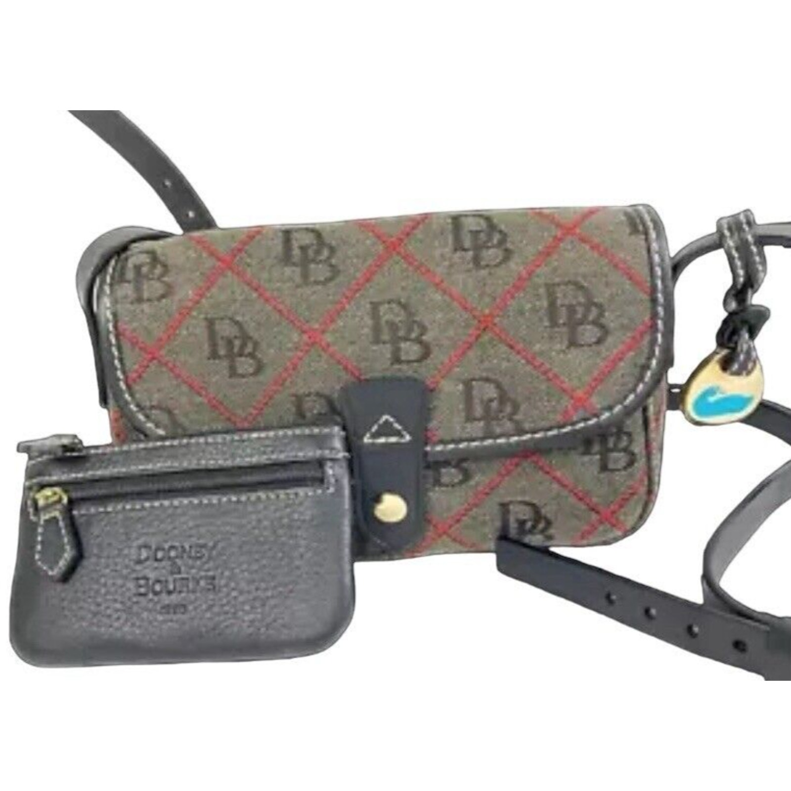 Small Crossbody Purse DOONEY & BOURKE Black Gray Red + Coin Purse, Metal Fob