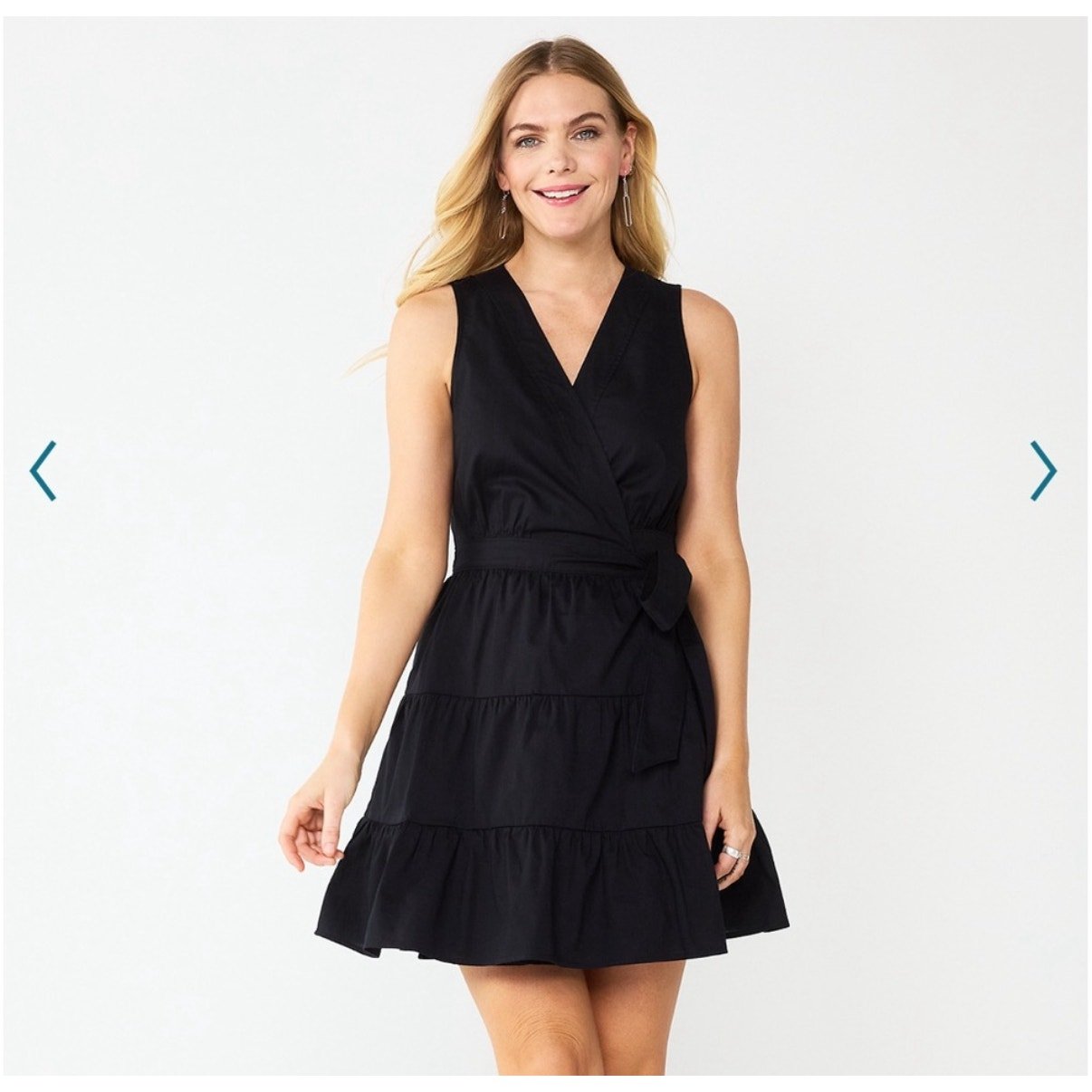 NEW NWT Nine West Large Tiered Sleeveless Black V-Neck Wrap Midi Dress Cotton