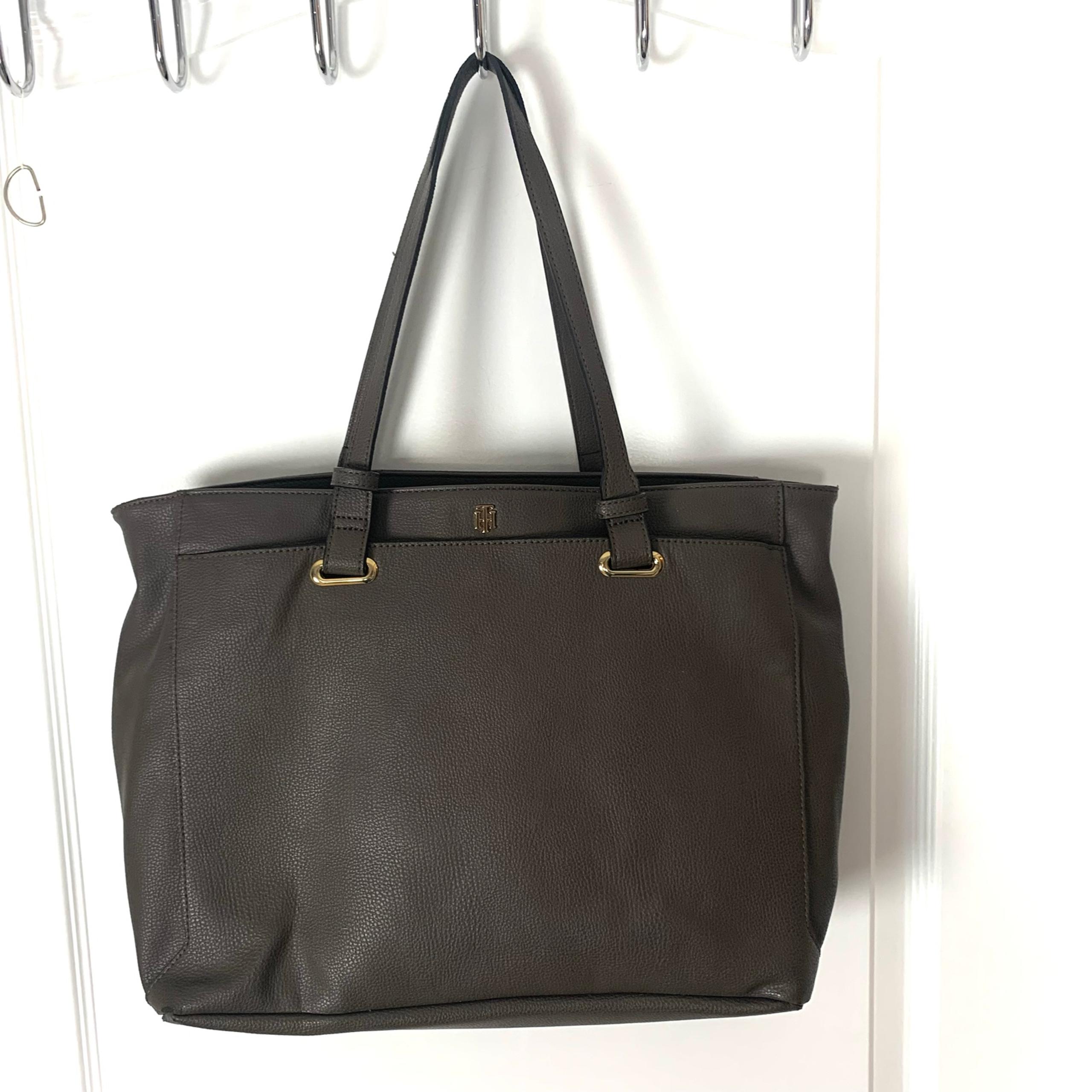 Tommy Hilfiger Womens Purse Tote Shoulder Bag Shopper Handbag Monogram Logo Gray
