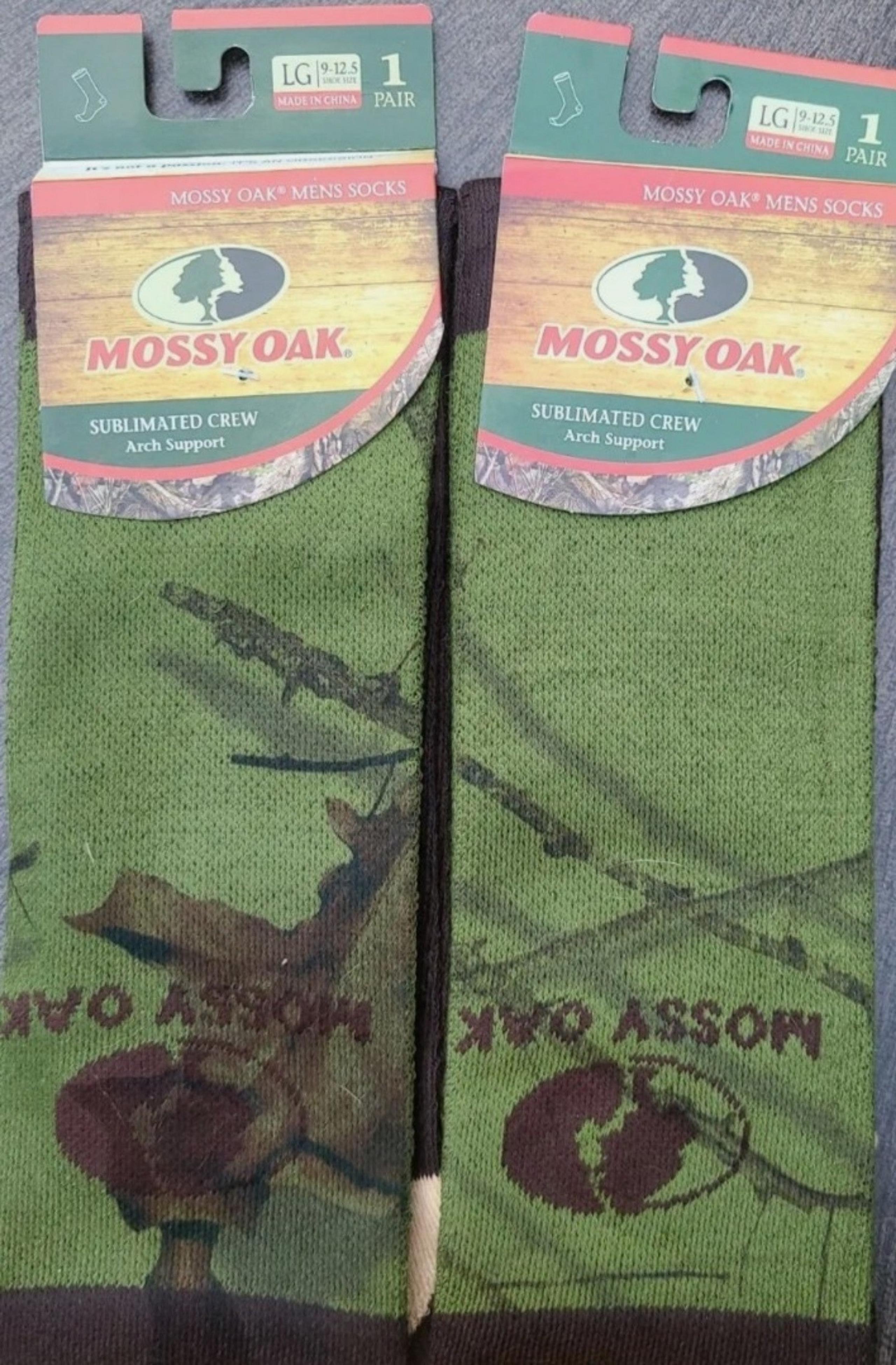 Mossy Oak Men's Socks 2 Pair Sublimated Crew Arch Support Size 9-12.5 Camo
