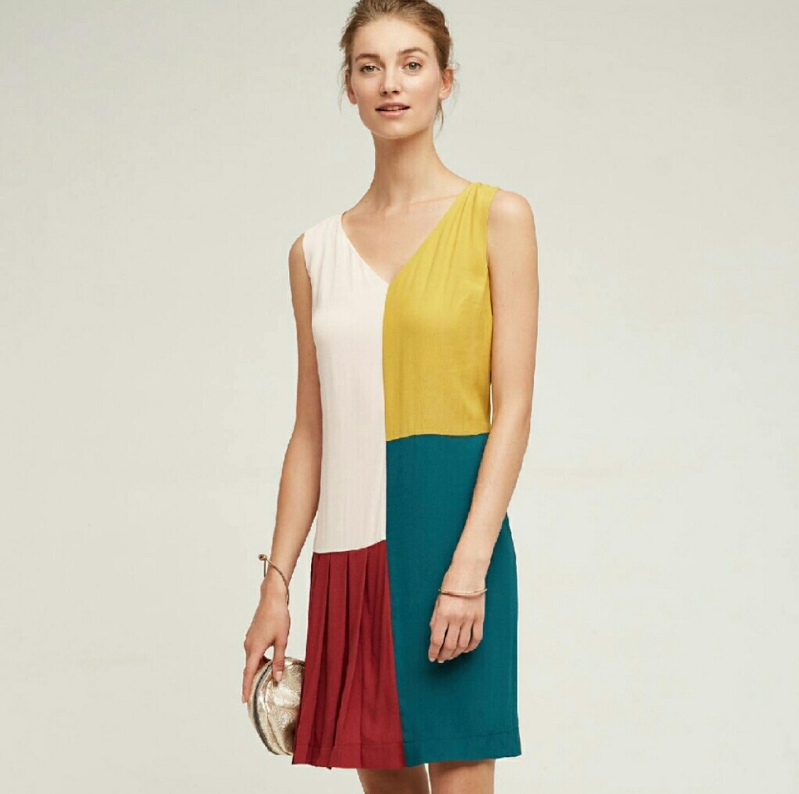 Anthropologie HD In Paris Jules Shift Dress Turquoise Colorblock Women’s Size 6