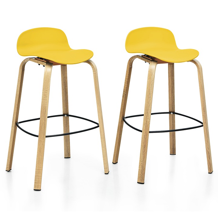 Modern Set of 2 Barstools 30 Pub Chairs w/Low Back&Metal Legs Yellow