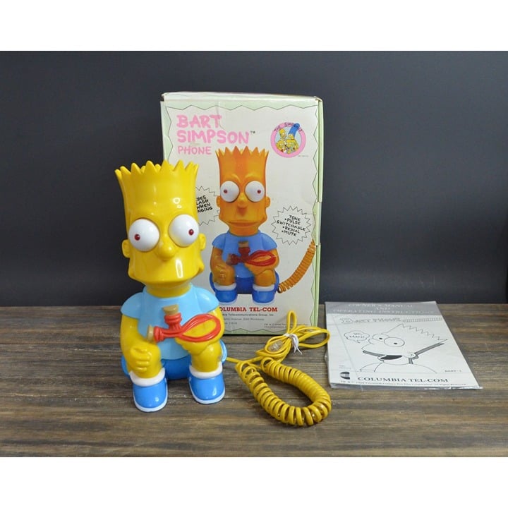 1990's Bart Simpson Telephone in Box Columbia 20th Century Fox Plastic Vintage