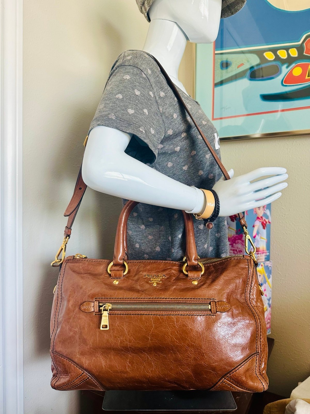 ❌SOLD❌PRADA Brown Vitello Shine Satchel