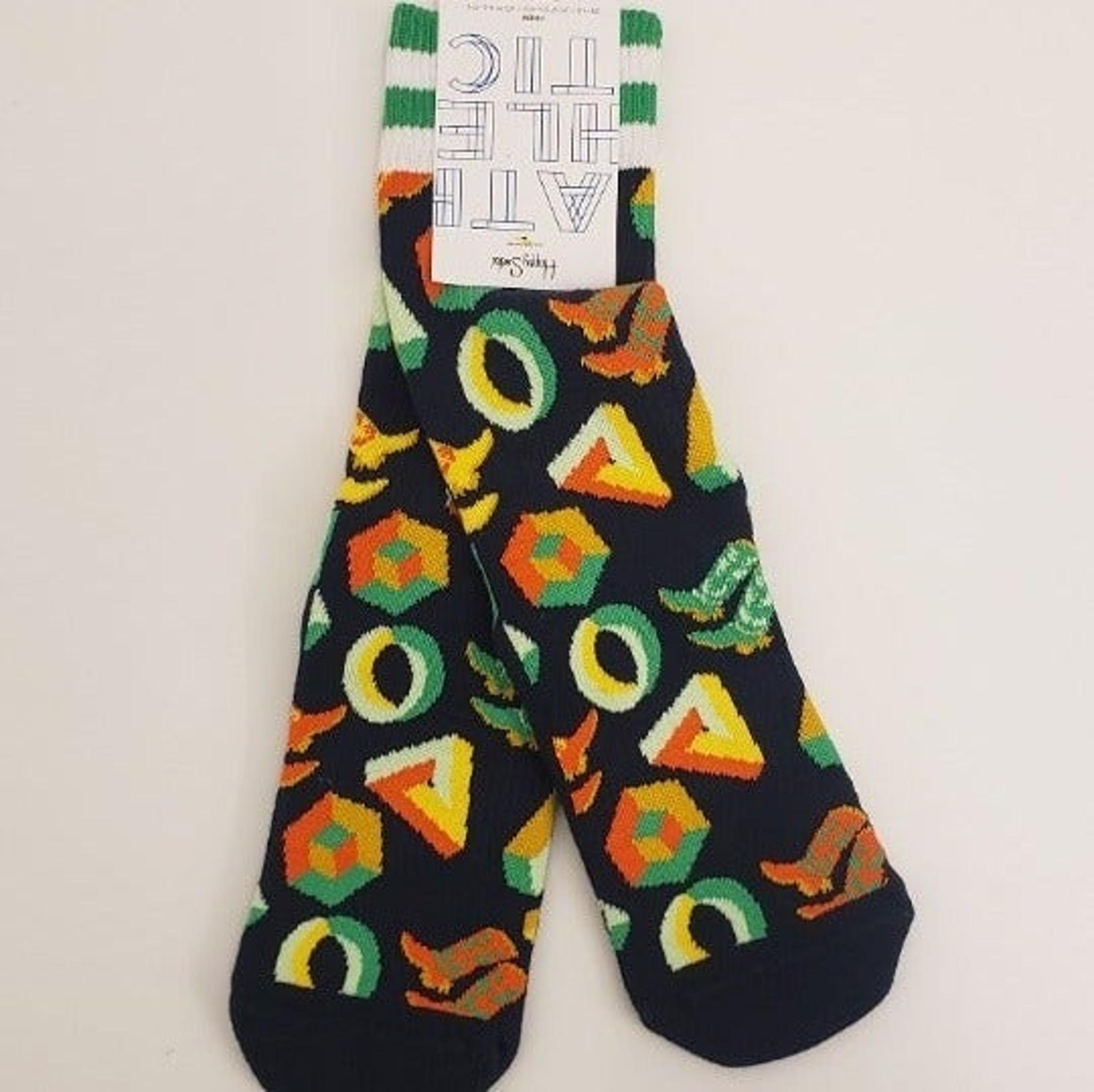 Happy Socks Limited Ed Athletic Shapes Crew Socks - Size Men 8-12/Women 10-12.5