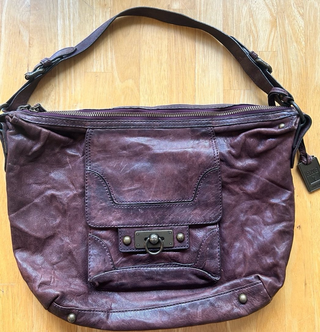 Frye Melissa Large leather shoulder bag purse satchel in Eggplant