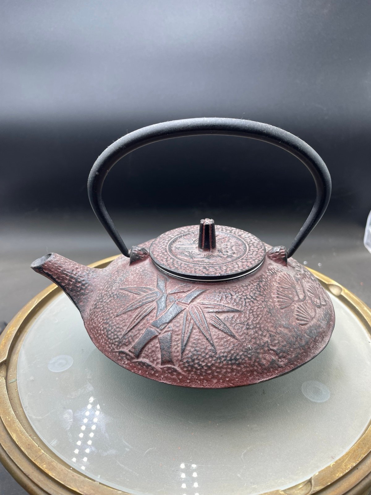 Vintage Japanese Cast Iron Stovetop Teapot w/Stainless Steel Strainer, 8” VG