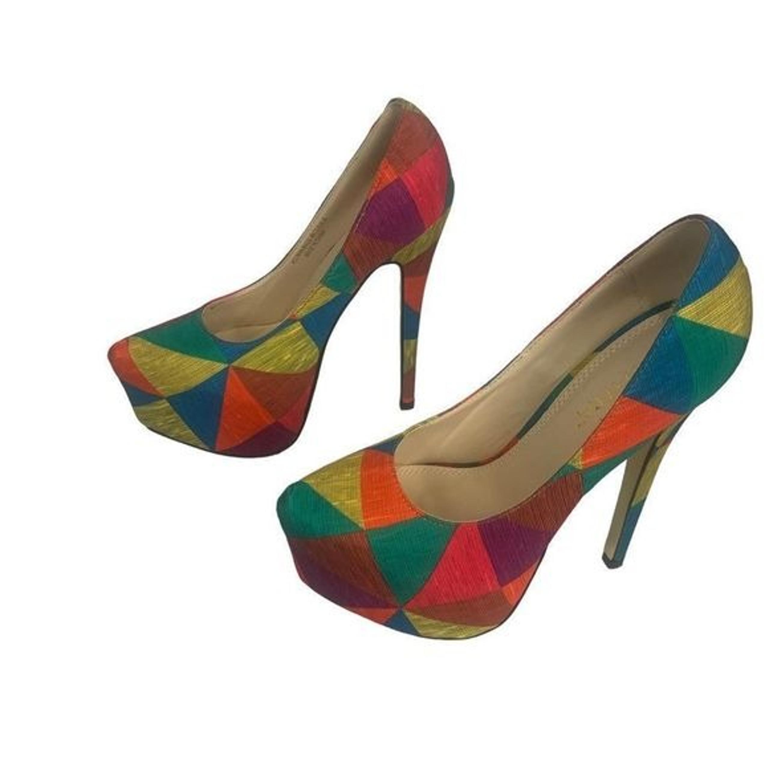 Rainbow Geometric Platform High Heels 7.5 Liliana Maniac-6 Womens Shoes