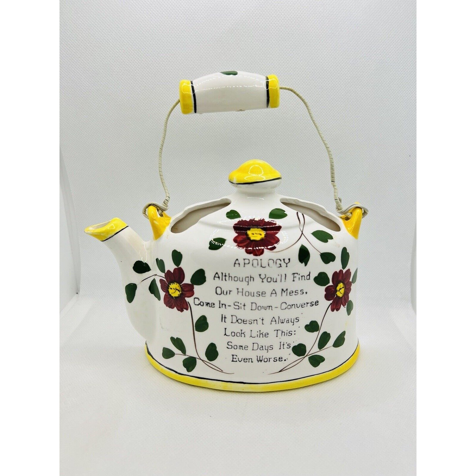 Vintage Norcrest Teapot Wall Pocket Apology House is a Mess Tea Kettle Floral
