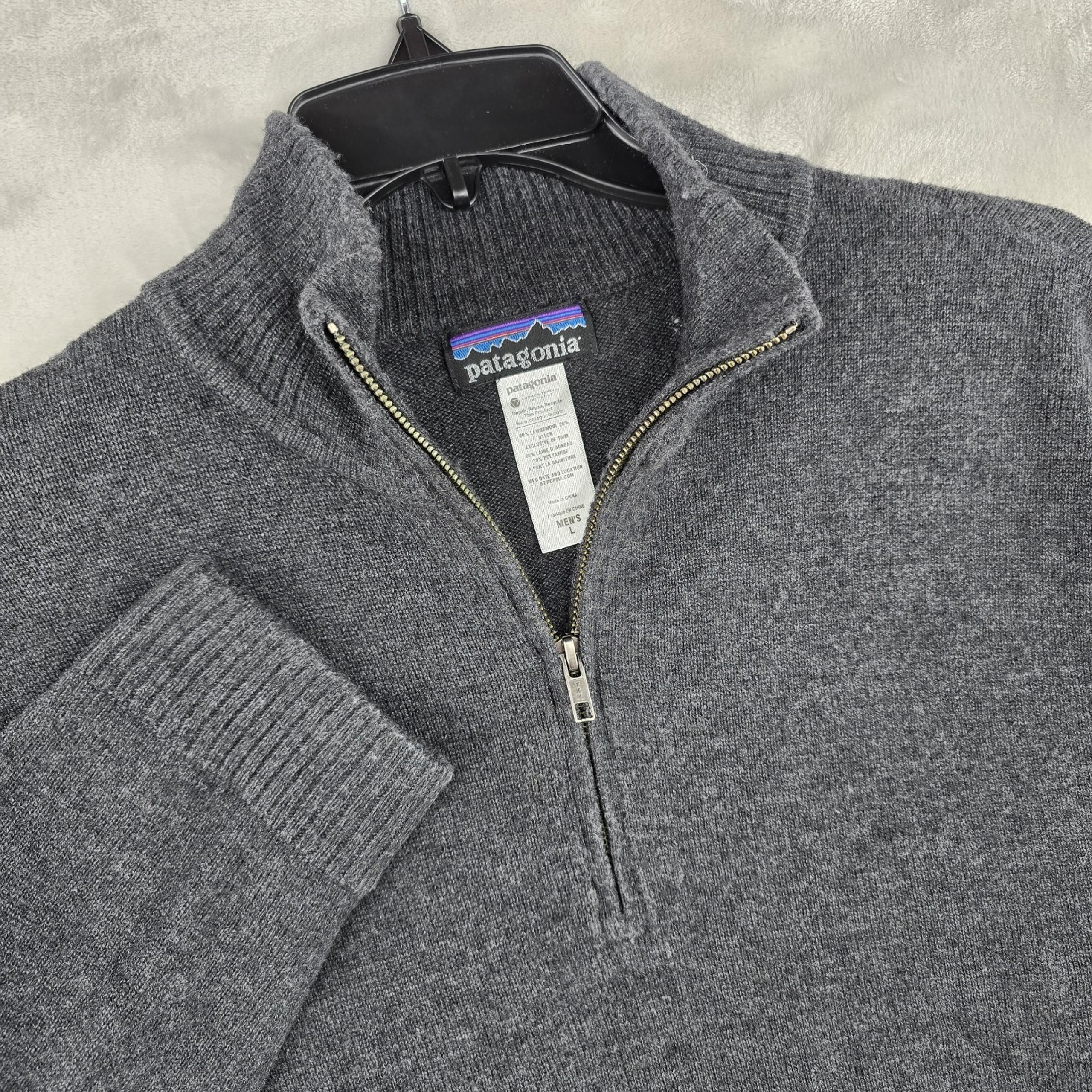 Patagonia Lambswool Sweater Mens Large Gray Mock Neck Soft 1/4 Zip