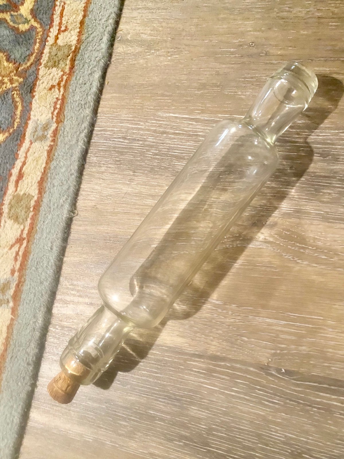 Vintage glass dough rolling pin with cork