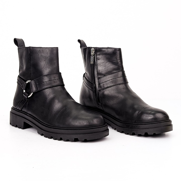 Blondo Women Black Leather Moto Biker Ankle Wagterproof Zip Boots sz 8.5