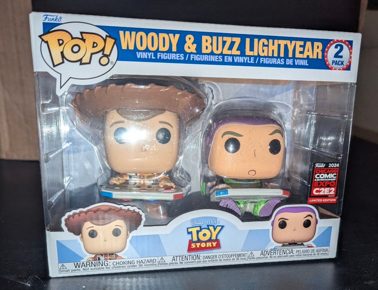 Funko Pop! Disney Toy Story Woody & Buzz Lightyear 2 pack C2E2 Con Sticker