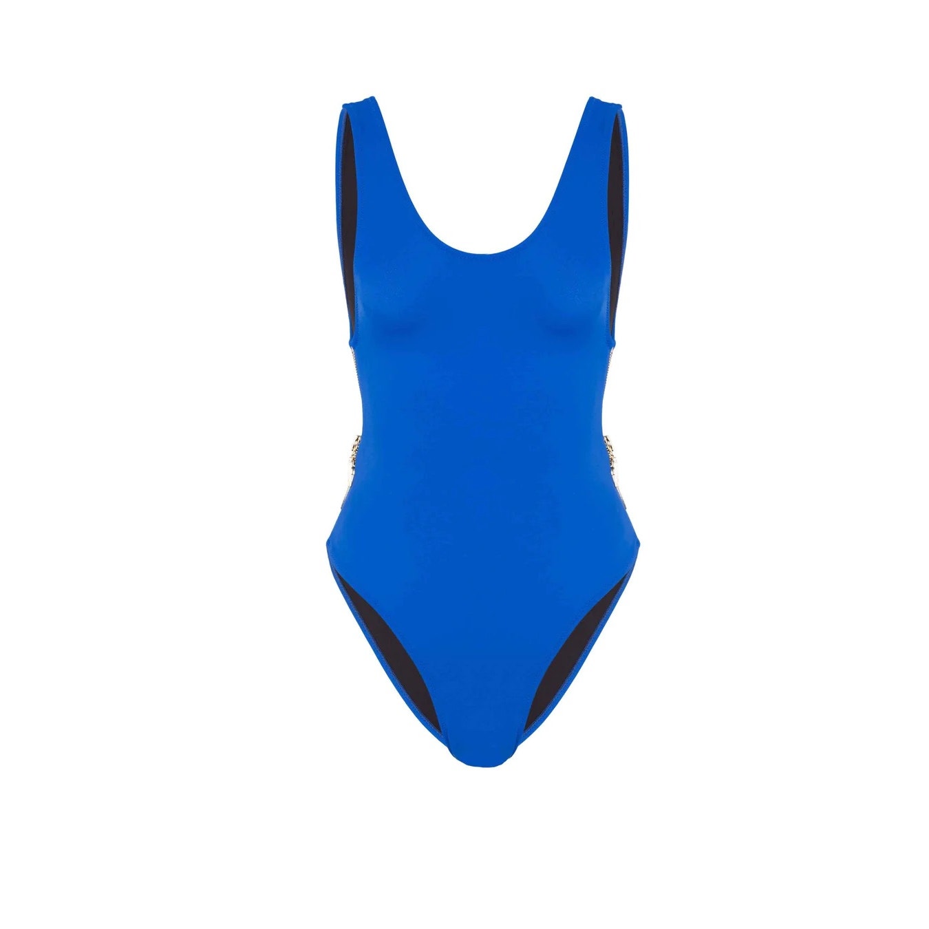 OYE Swimwear Zissou Blue One-Piece with Gold Side Zippers, Sz S
