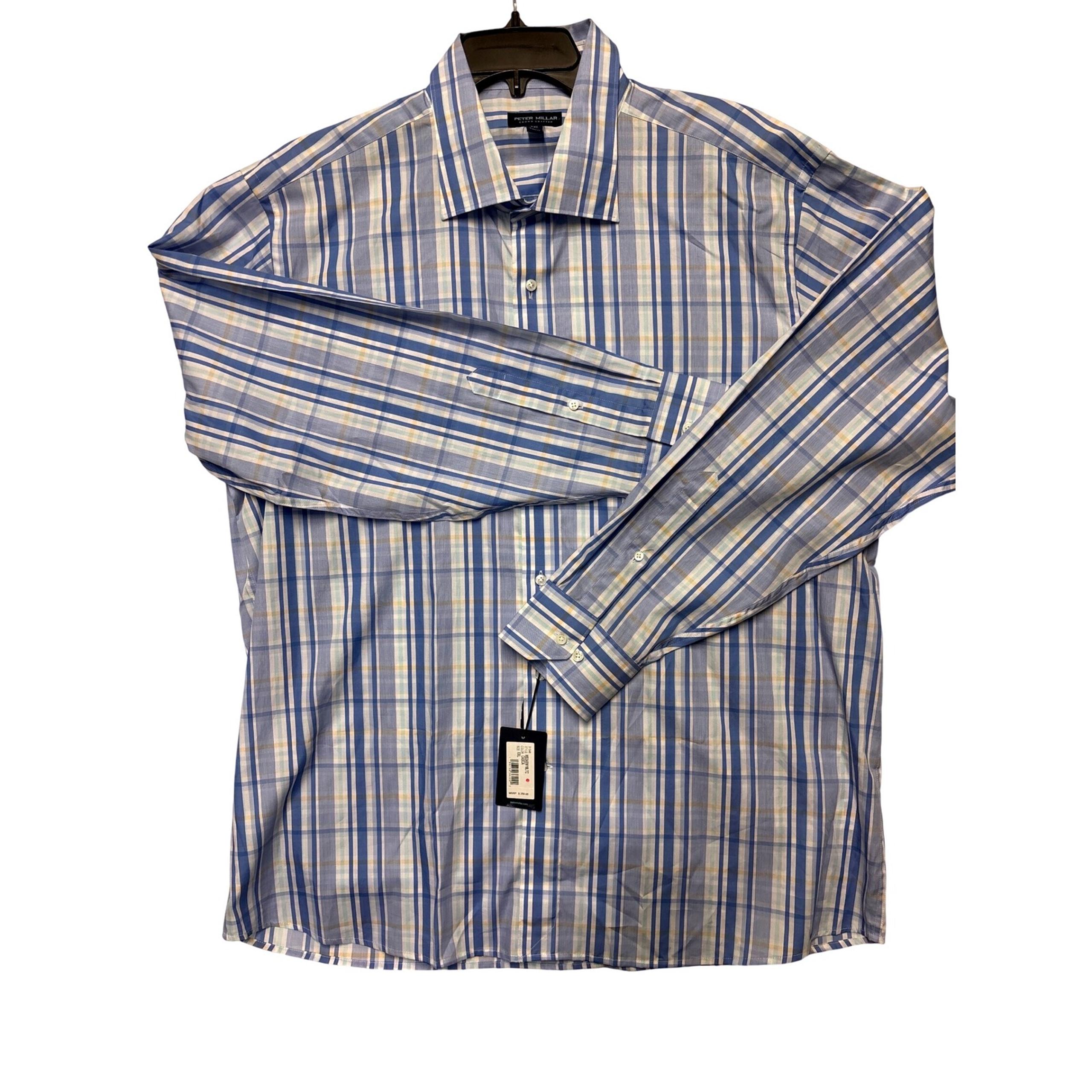 Peter Millar Crown Crafted Plaid Button Up Shirt Long Sleeve XXL Men's NEW Blue