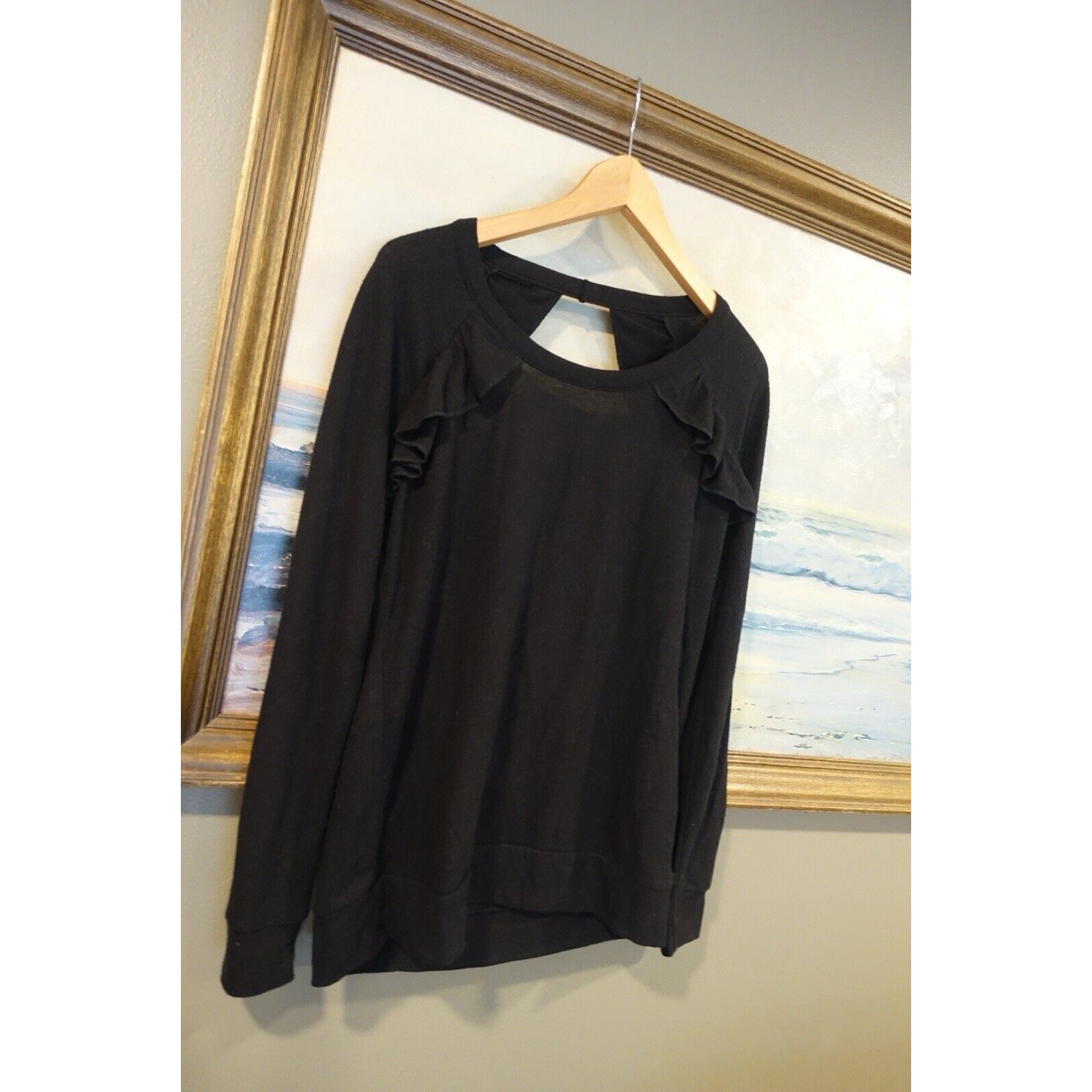 Chaser Love Knit Ruffle Open Back Raglan Sleeve Top M NWT