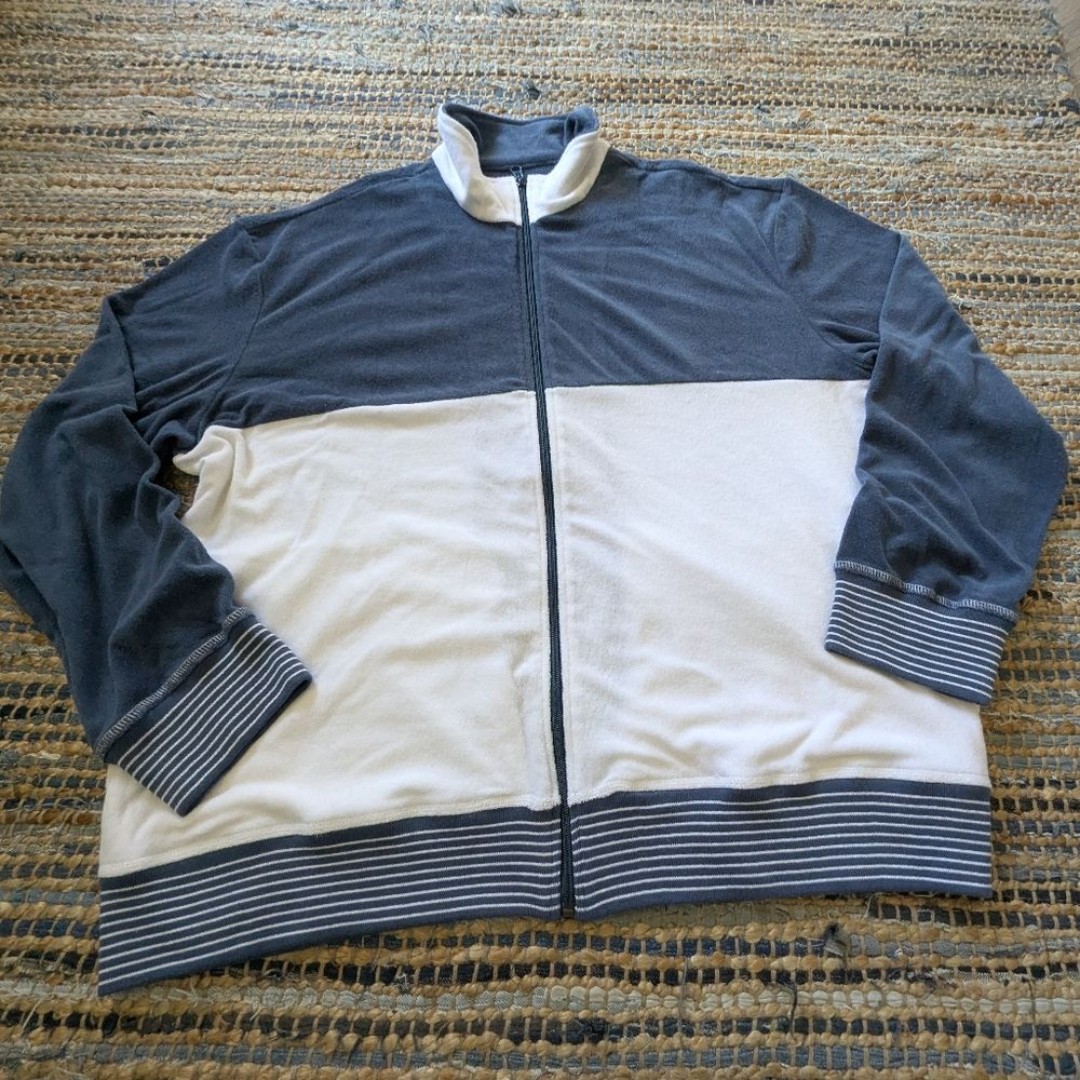 Bullock & Jones Terrycloth Full Zip XL Sweatshirt Blue White European Summer