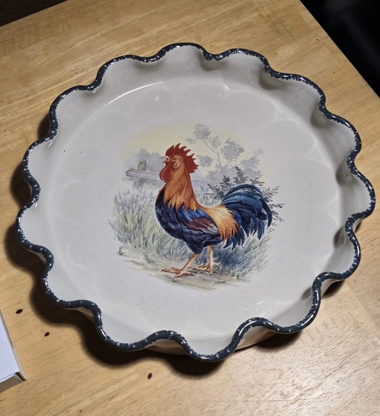 Vintage Home And Garden Party Rooster Platter Excellent Con.Scalloped.