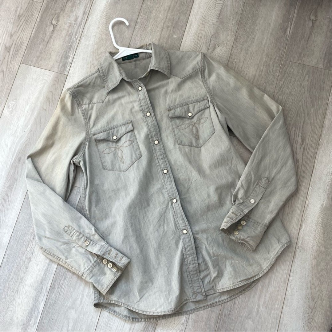 Lauren Ralph Lauren Jeans Co. Denim Western Pearl Snap Button Shirt Gray (med)