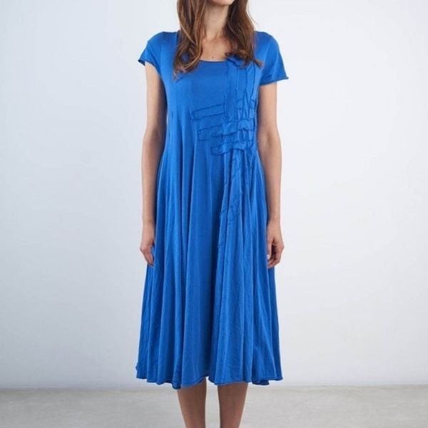 Rundholz Black Label Patched Short Sleeve Fit & Flare Dress Curacao Blue Size S
