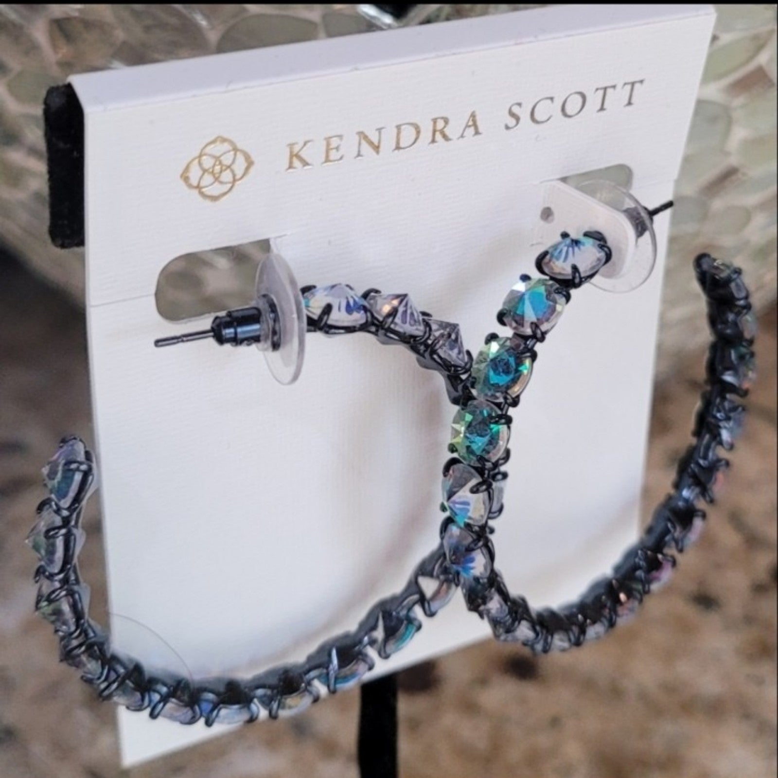 NWT Kendra Scott Indigo Dichroic Hoop Earrings in Navy Gunmetal