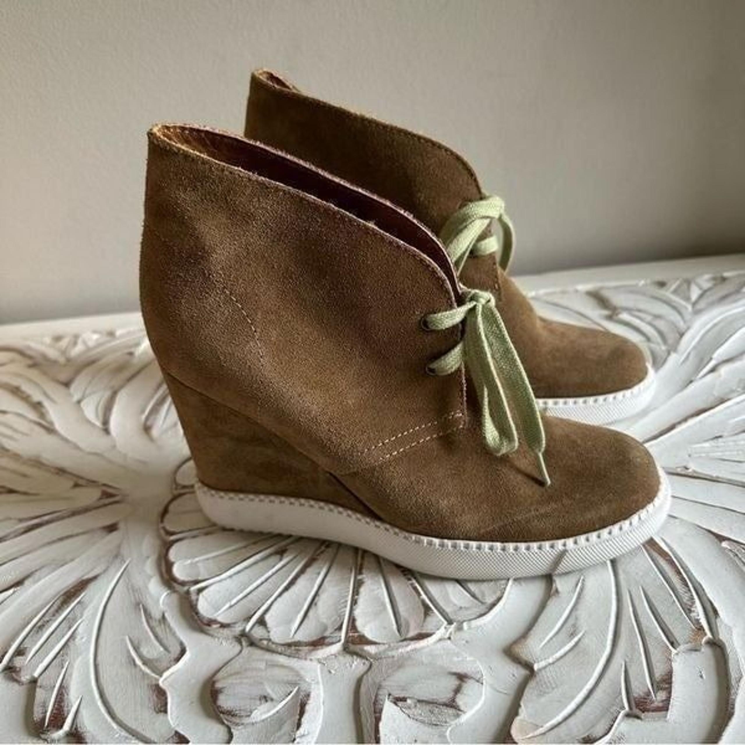 See By Chloe  Brown Suede Platform Wedge Ankle Booties