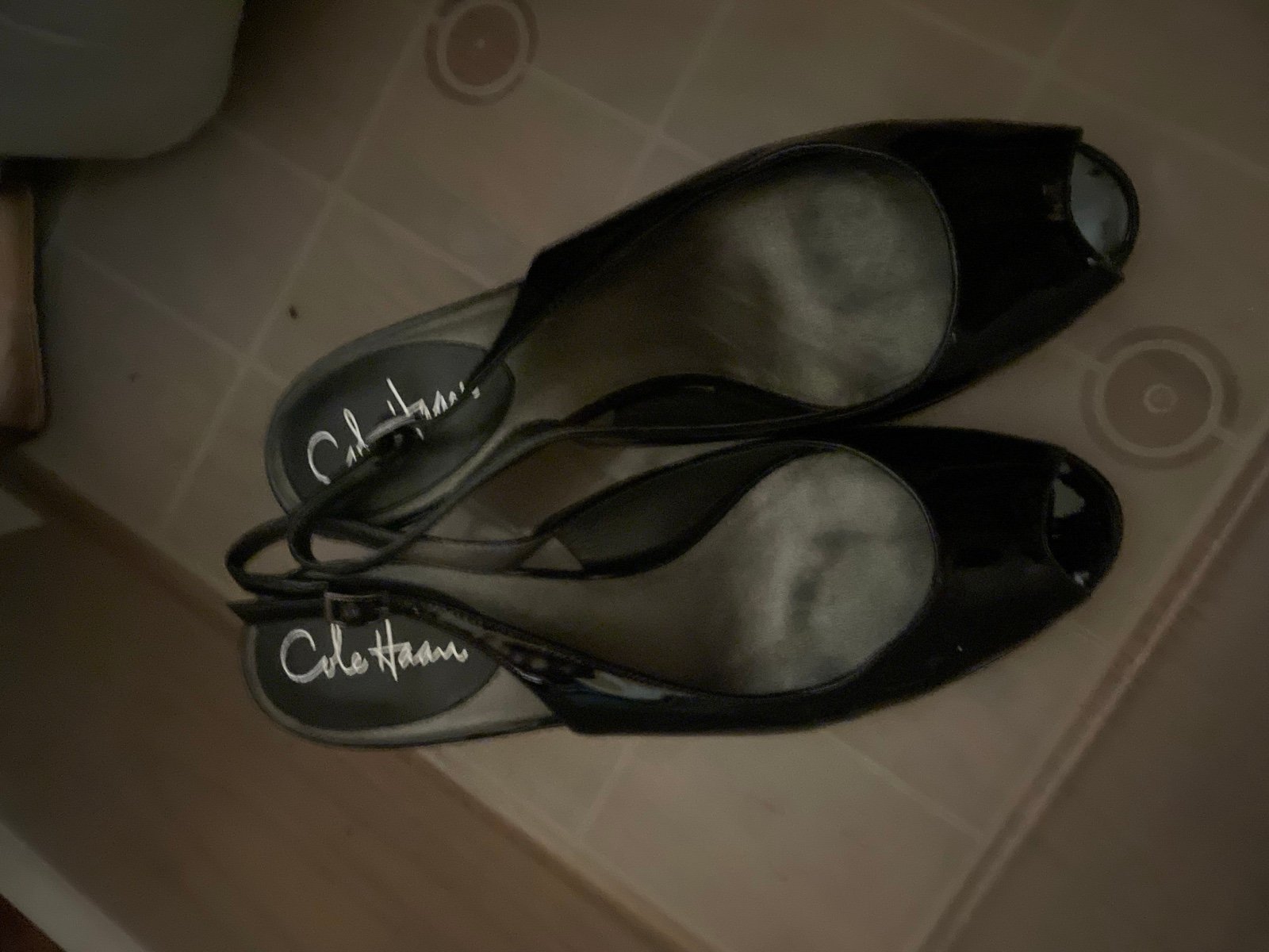 Authentic Cole Haan Women's Black Peep Toe patent leather Heels