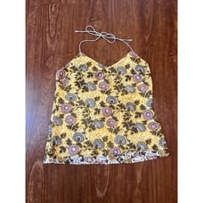 Anokhi Cotton Monika Halter Cami Tank Top Yellow Floral Print Large NWT