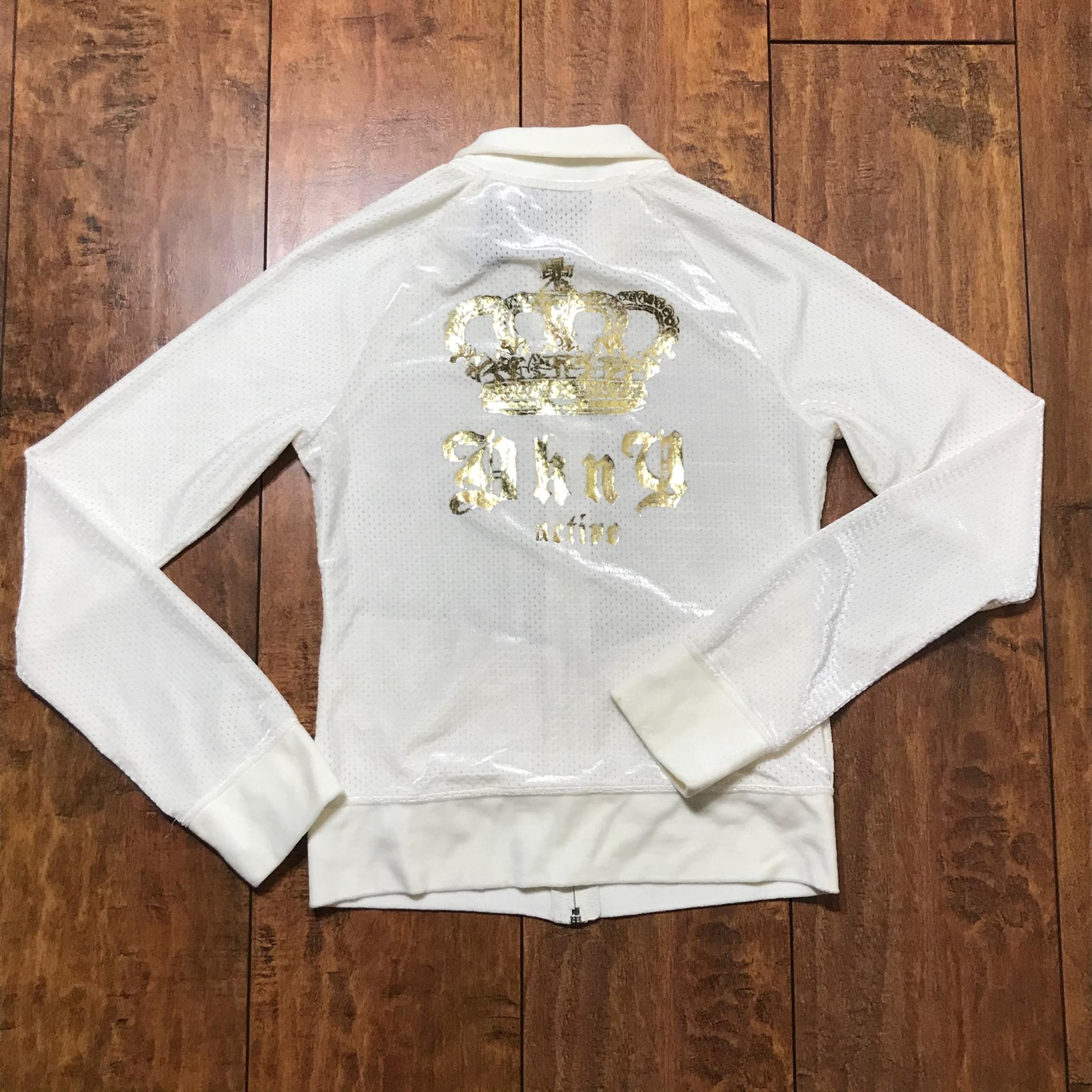 DKNY Active cream zip-up track jacket - crown design - small