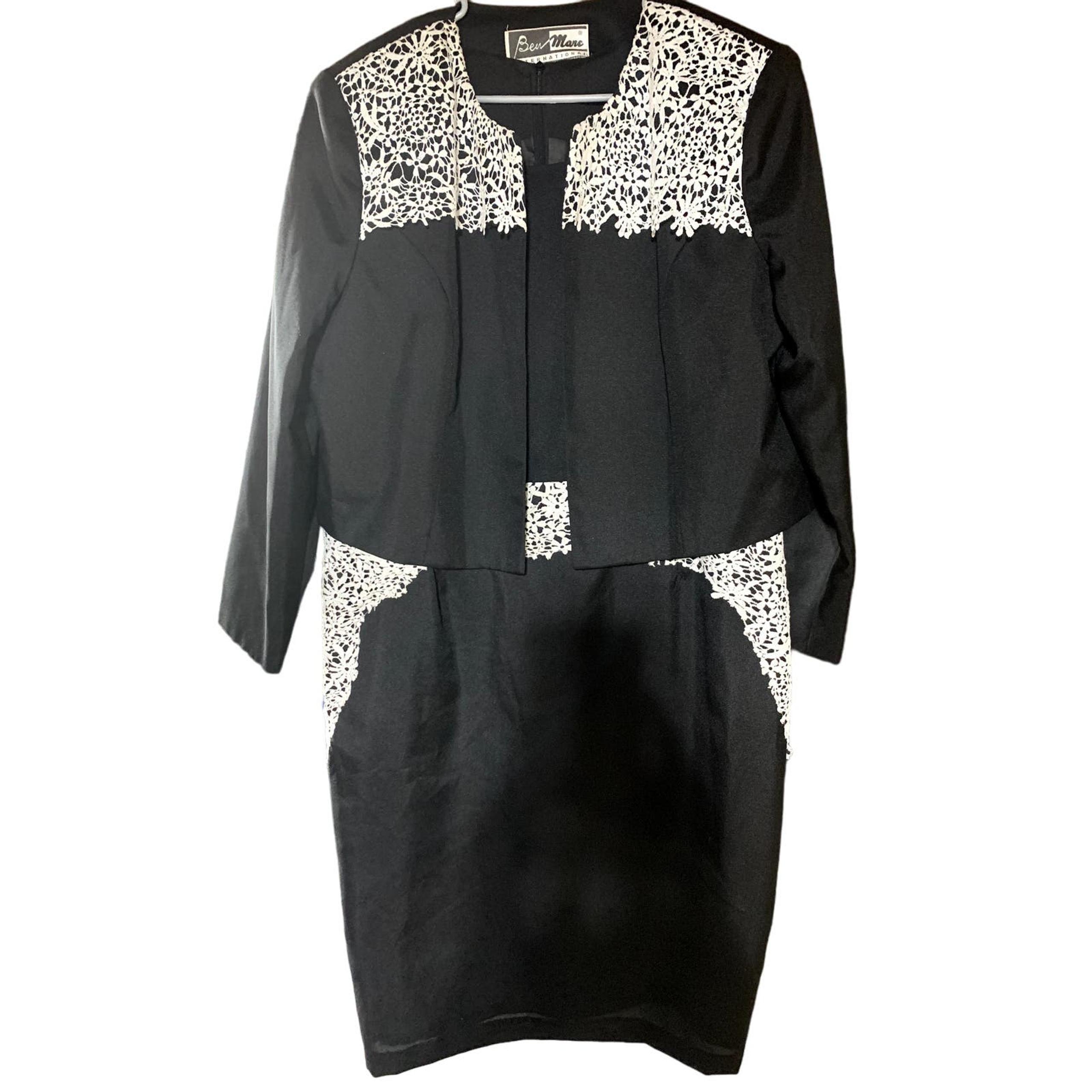 Ben Marc International Womens 16 Black & White Lace Detail 2-Piece Dress/Blazer