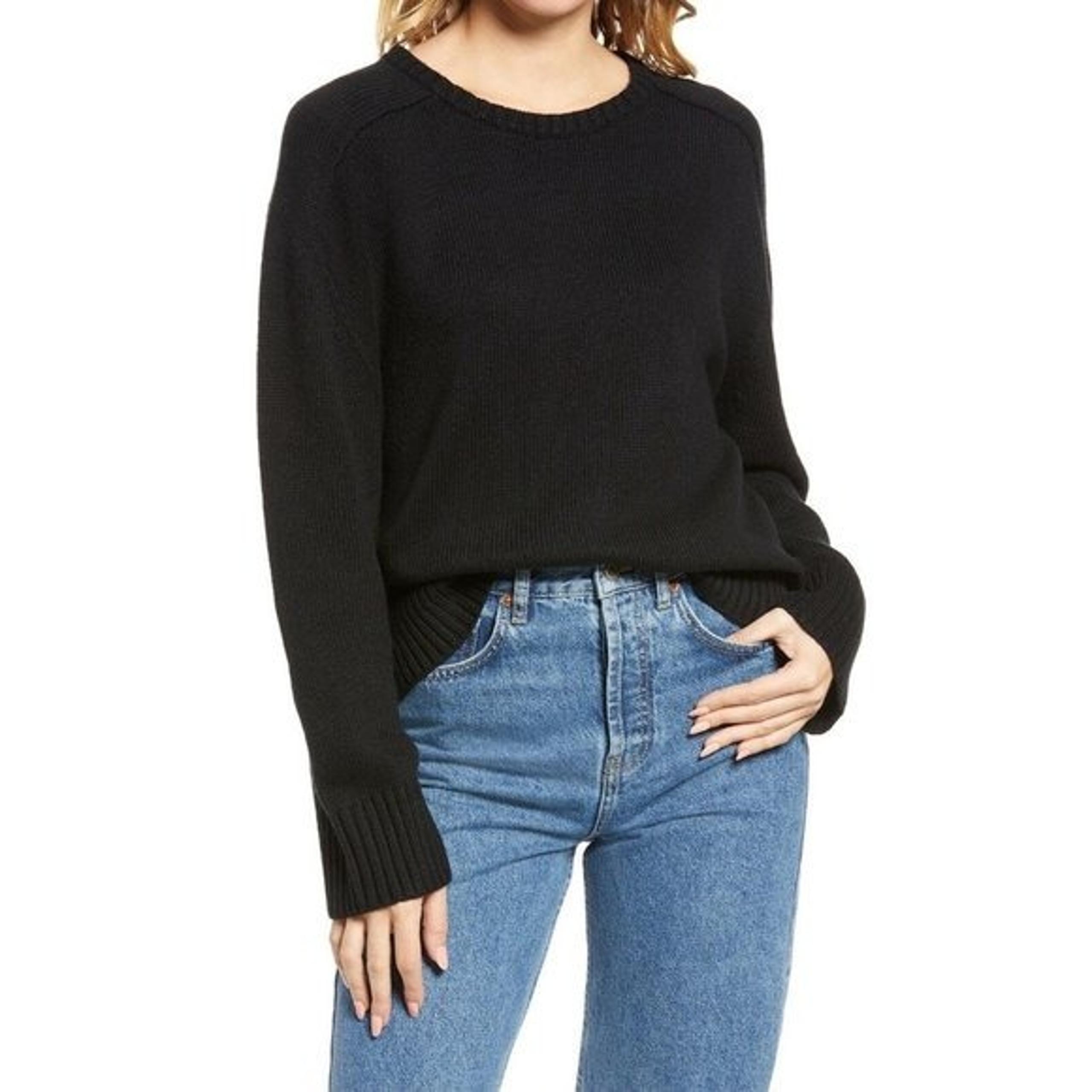 NWT Treasure & Bond Crew Neck Saddle Sleeve Sweater Ribbed Classic Black