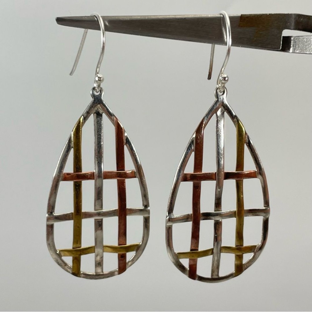 RLM Studio Sterling Silver Brass Copper Woven Dangle Earrings Stunning Unique