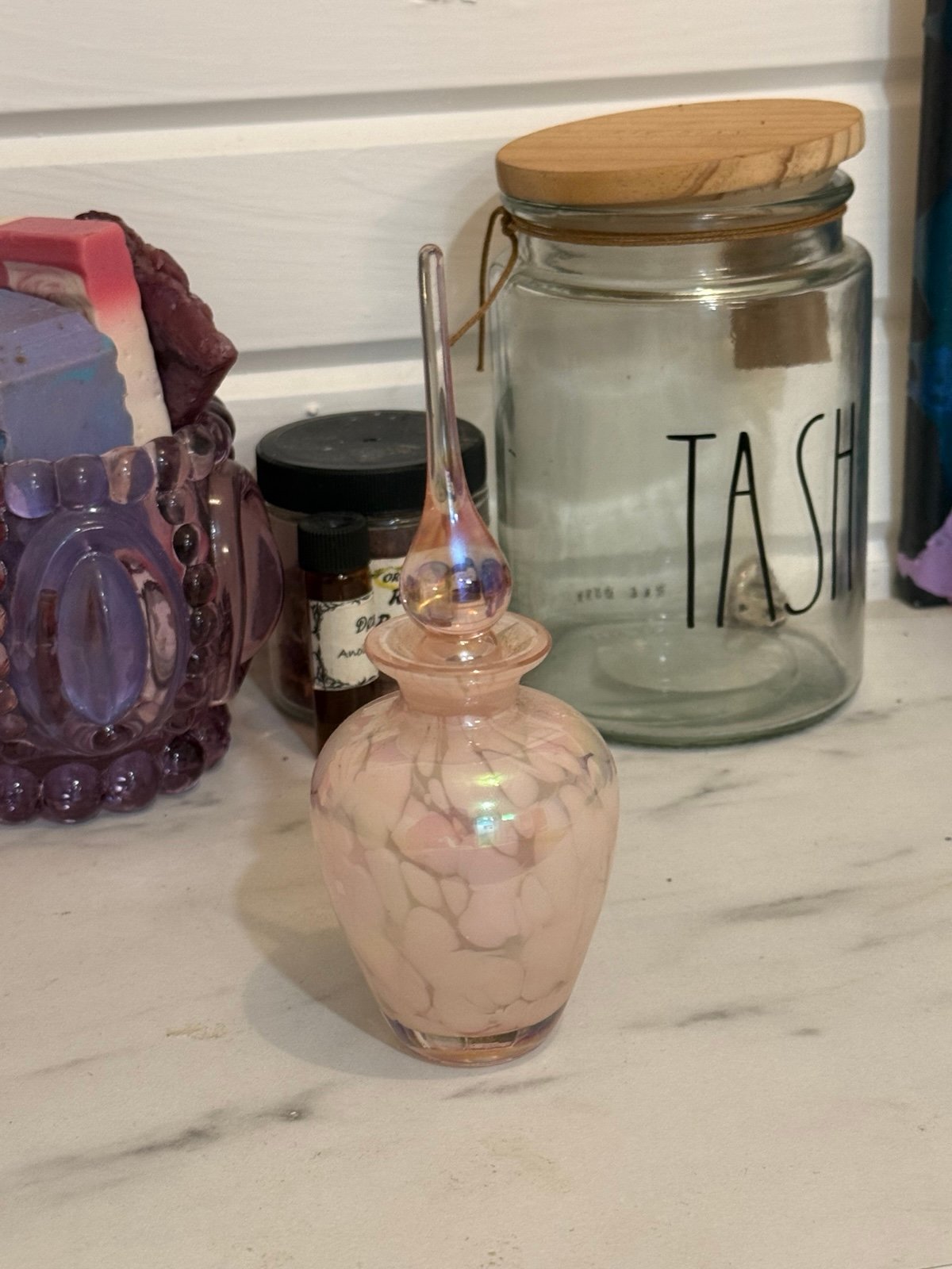 Vintage GENIE flame tip rainbow glass decanter/perfume bottle