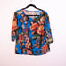 Dries Van Noten Blue Floral Flower Print Tapestry Half Sleeve Crepe Blouse Shirt