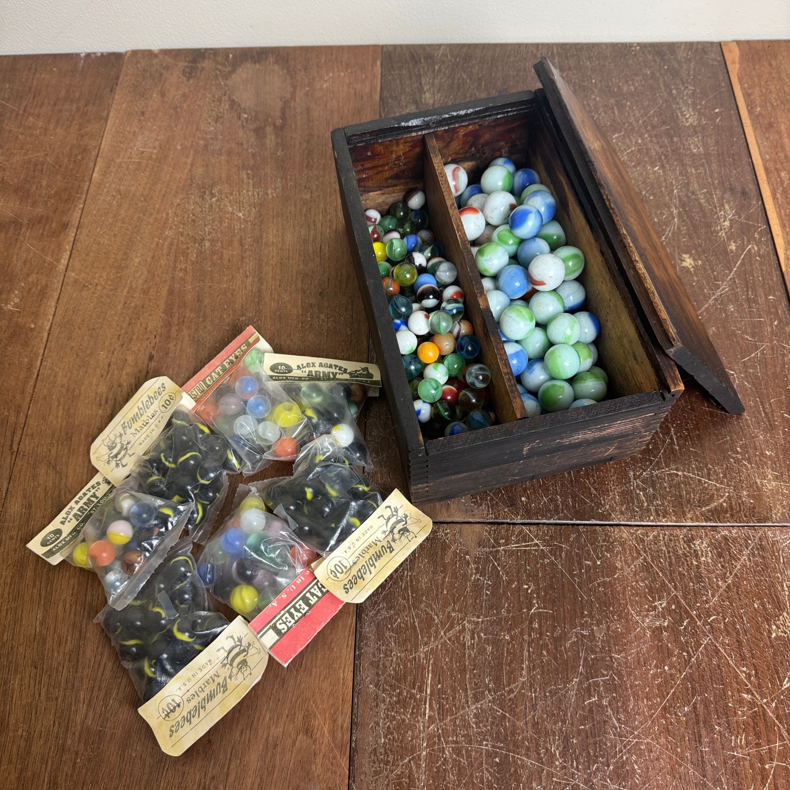 200+ VINTAGE Akro Agate Astro Bumblebee Vaseline Cadmium Shooters Marble LOT
