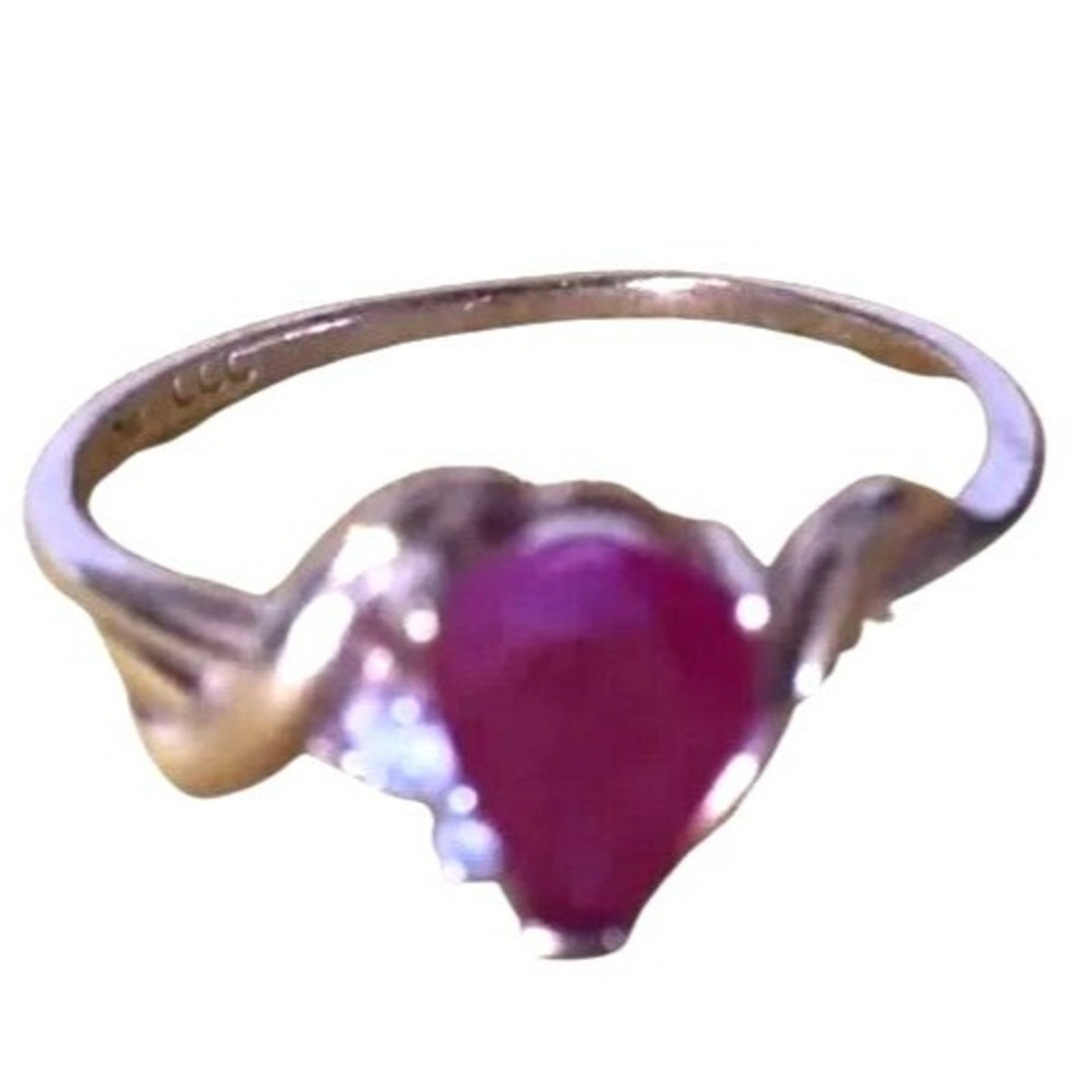Women's Ring 0.55ctw Pear Cut Red Ruby 05tcw Diamonds 10K Yellow Gold Antique