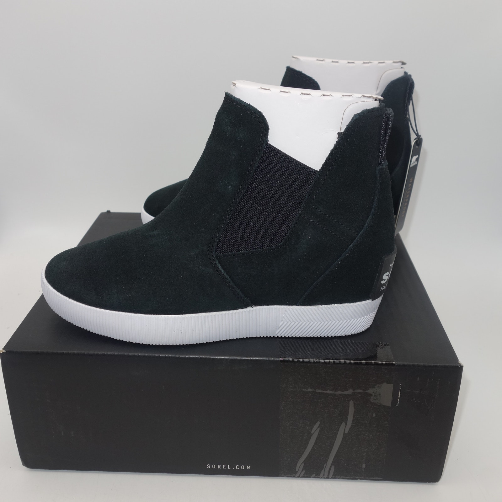 NEW Sorel Out N About Slip-On Wedge Bootie Black White Women's 8.5 No Box