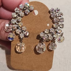 Vtg Signed Vogue Aurora Borealis Crystal Clip-On Earrings