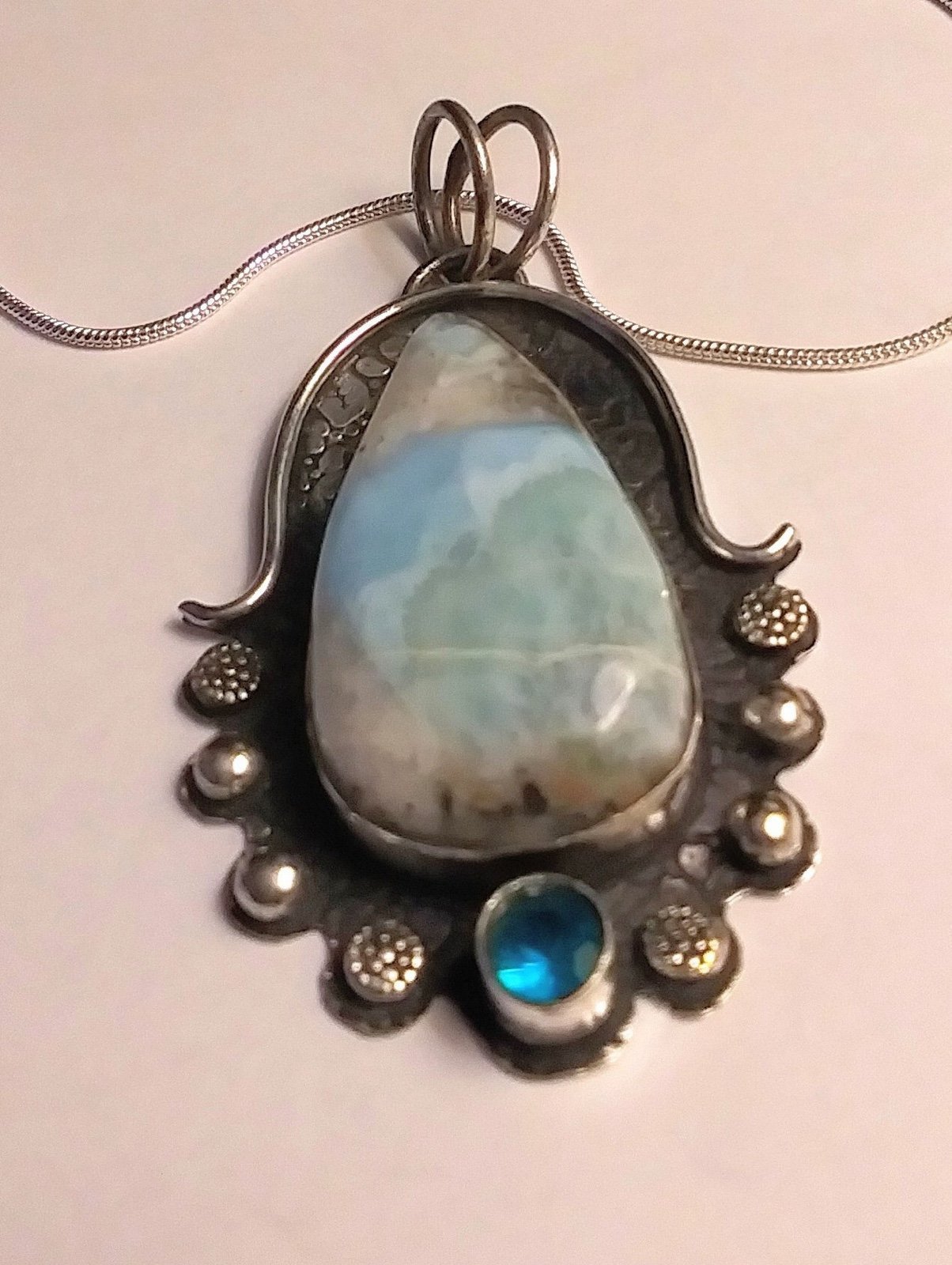Larimar Blue Topaz 925 Sterling Silver Necklace