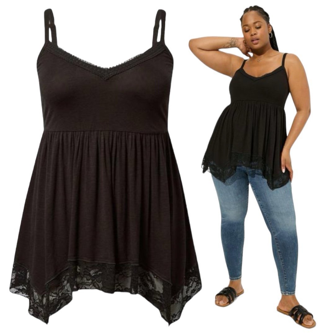 TORRID Vintage Slub Lace Trim Hanky Hem Cami NWT