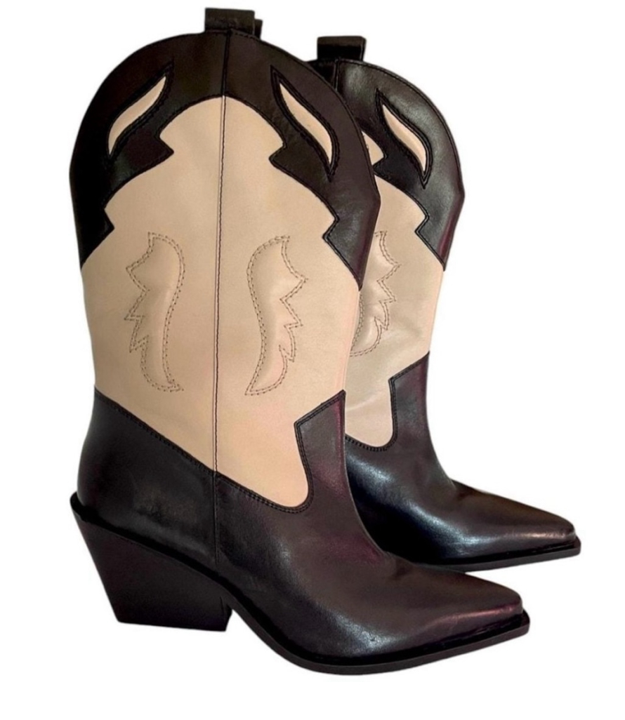 Free People Twin Flames Western Boots, Women’s Size 7.5, Black/Ivory