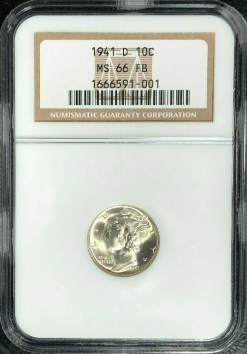 1941 D MERCURY DIME NGC CERTIFIED MS66 FULL BANDS DEEP FROSTY WHITE