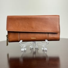 J469 - Brown Leather Fossil Clutch / Trifold Wallet