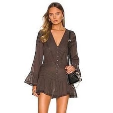 NWOT Free People Vintage Inspired Lace Trim Charcoal Mini Dress Tunic Top
