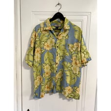 Blue and Yellow 100% Silk Hawaiian Shirt