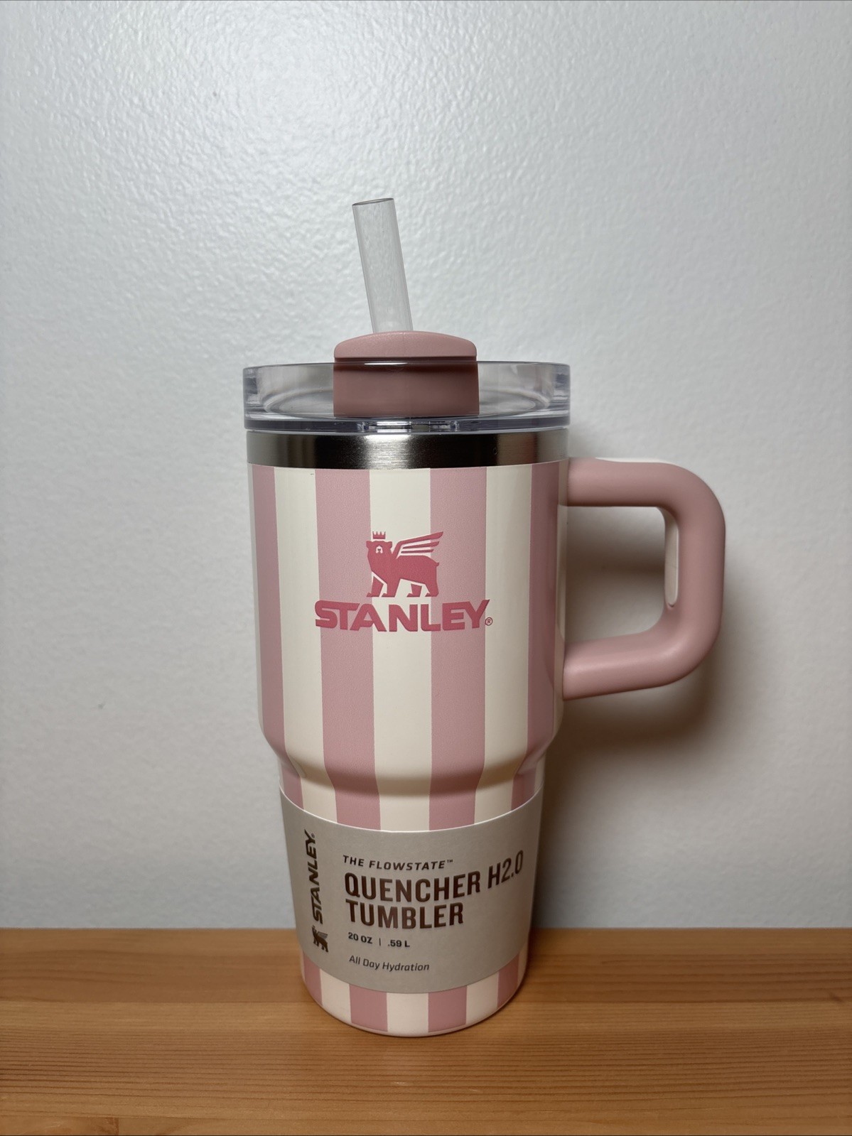 Stanley NEW 20oz Pink Stripe Cabana Tumbler Cup Peach Whip Gloss