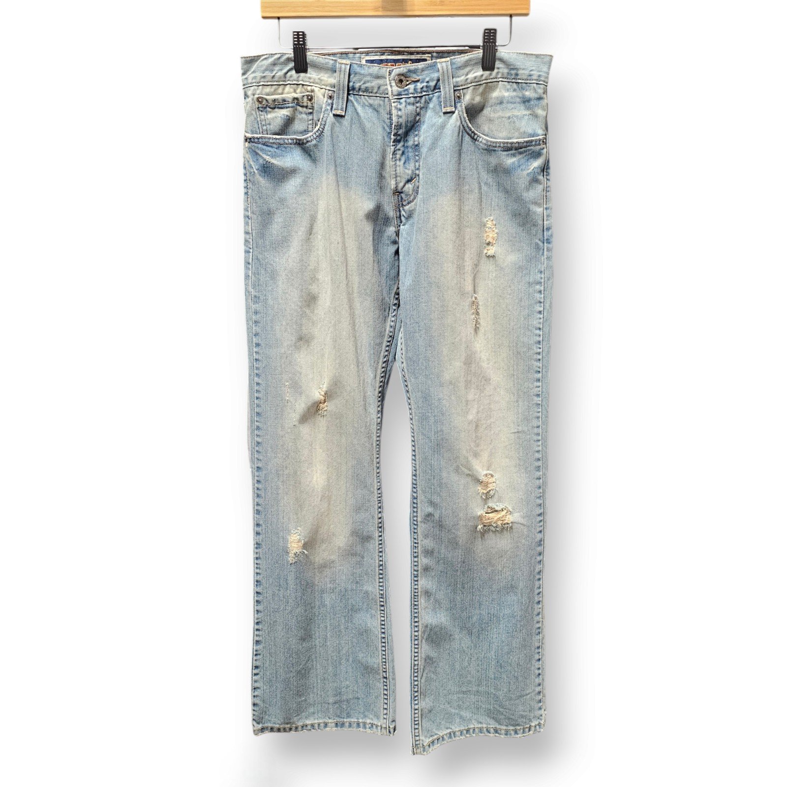 Vintage Levi's Men's Light Wash Distressed Low Boot Cut 527 size 32x30