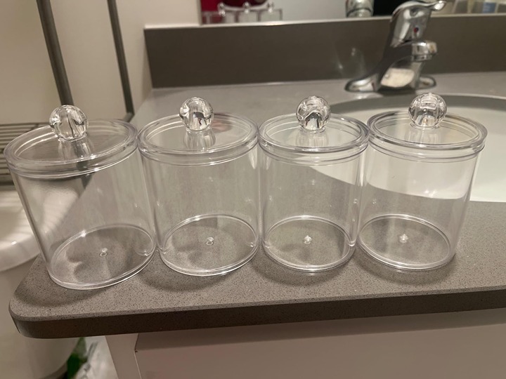 4 Pack Acrylic Qtip Holder Dispenser for Cotton Swabs, Balls, Pads, Floss Picks